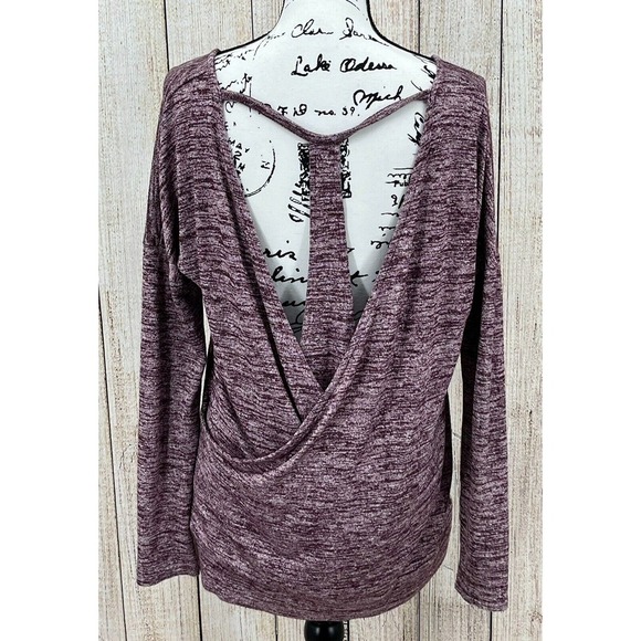 Athleta Women's Pose Layered Purple Marled Size Medium Cut‎ Out Back Long Sleeve - Picture 4 of 9